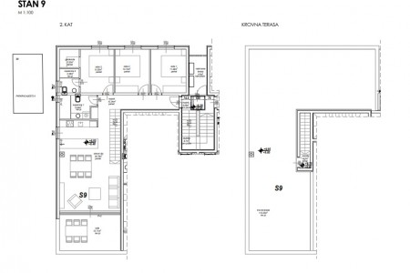 Privlaka, Mletak - trosoban stan s krovnom terasom, 135,68 m2, novogradnja