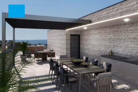 Privlaka – dvosoban apartman 111 m2 s krovnom terasom i pogledom na more, novogradnja