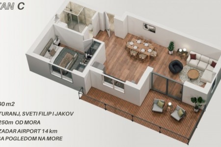 Turanj - jednosoban apartman s pogledom na more, novogradnja, 57 m2